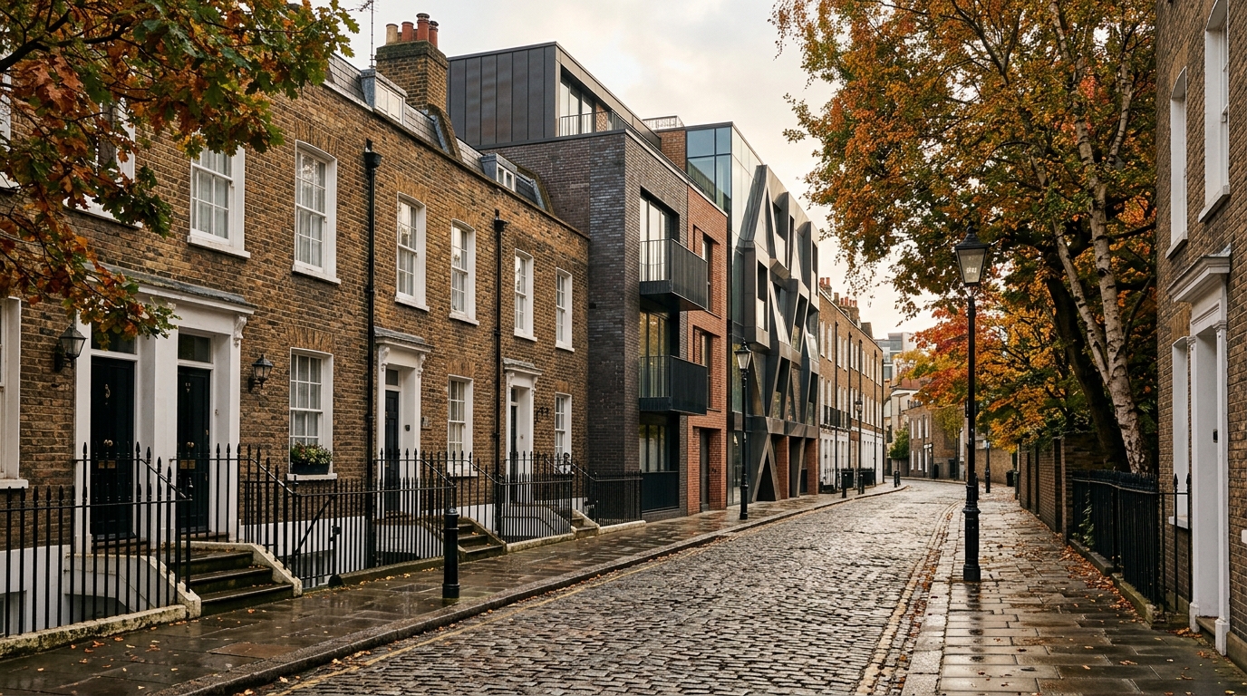 Camden street architecture showing a blend of Georgian terraces and contemporary buildings, illustrating the planning context in Camden